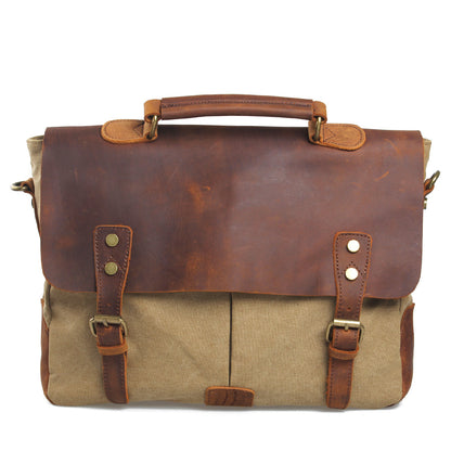 Leather vintage briefcase with canvas