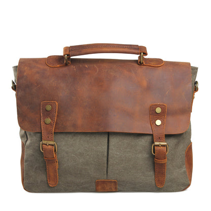 Leather vintage briefcase with canvas