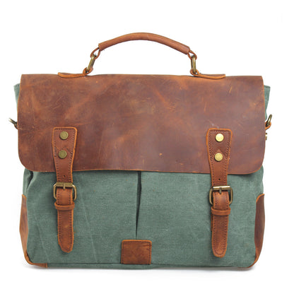 Leather vintage briefcase with canvas