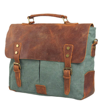 Leather vintage briefcase with canvas