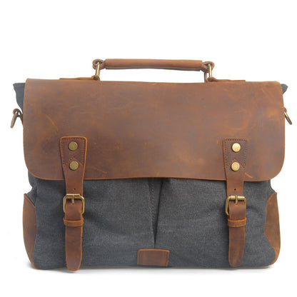 Leather vintage briefcase with canvas