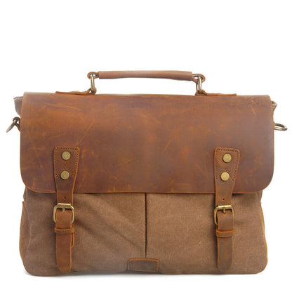 Leather vintage briefcase with canvas